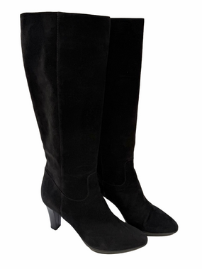 Aquatalia Rhumba Suede PULL ON Black Knee High Weatherproof Boots Size 6.5